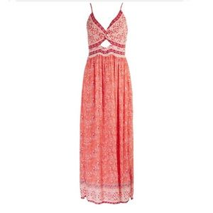 Pink Front Key Hole Cutout Maxi Dress